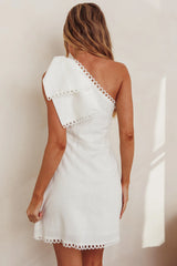 Tristi One Shoulder Bow Mini Dress White