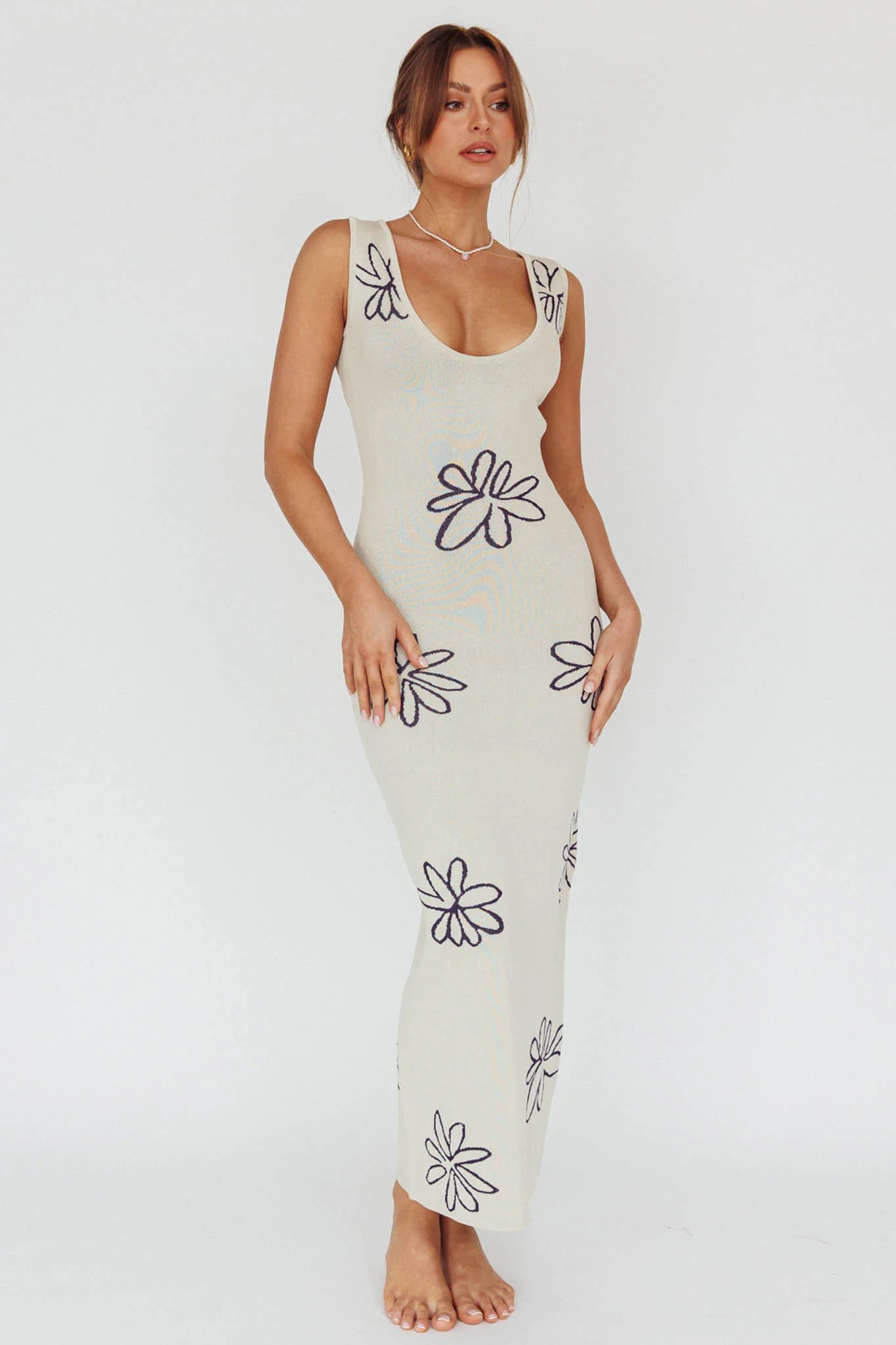 Sunland Knit Maxi Dress Flower Cream