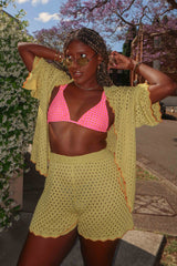 Just A Hunch Button Crochet Shirt Avocado/Pumpkin