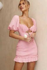 Aperol Spritz Shirred Bodice Puff Sleeve Mini Dress Blush