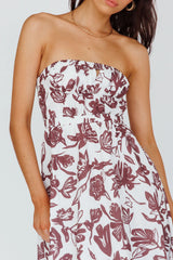 Caloundra Strapless Midi Dress Floral Walnut