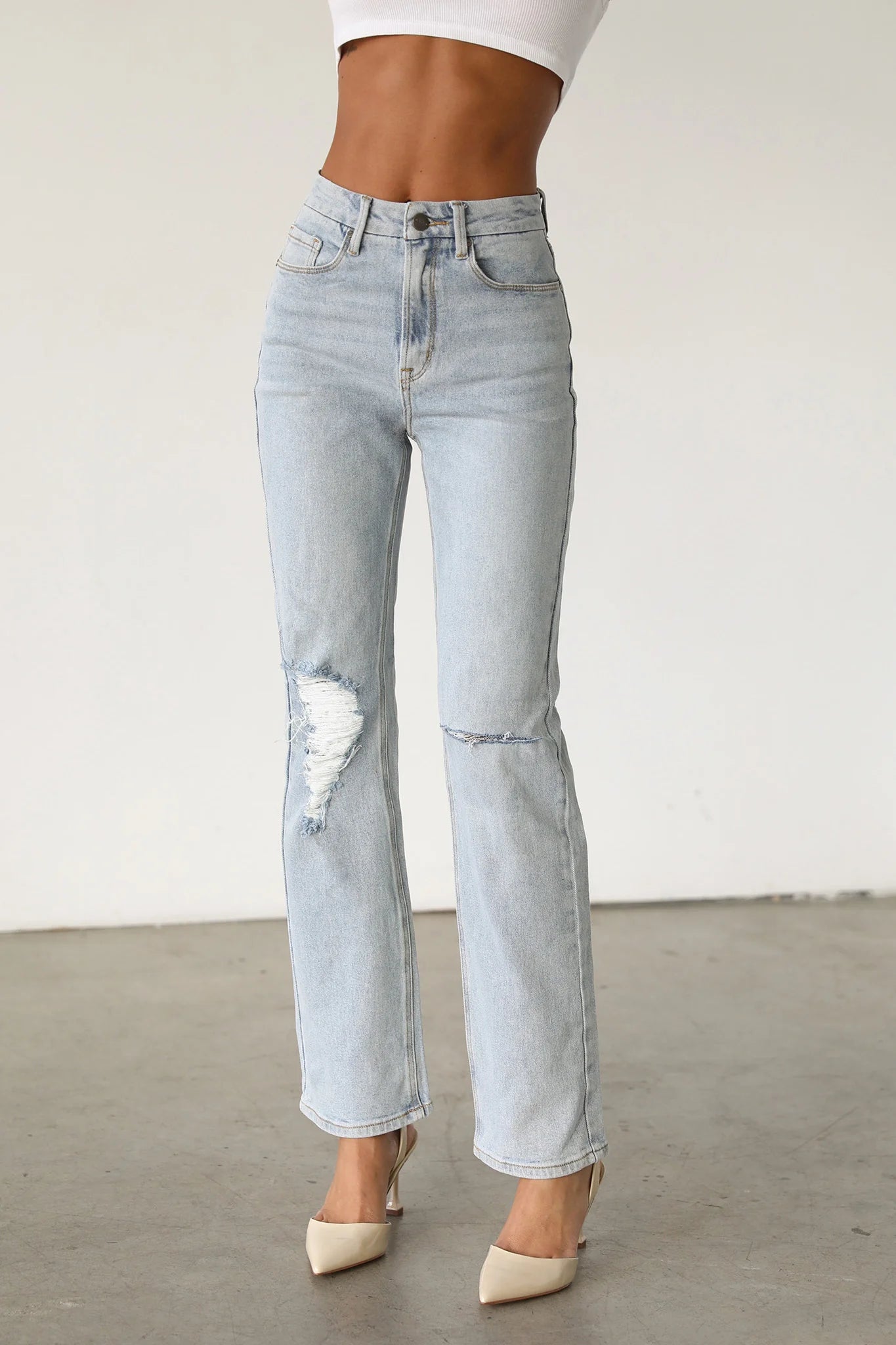 DOGMA High Rise Straight Leg Denim Jeans Light Wash