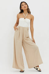 Maryn Wide Leg Halterneck Jumpsuit Beige