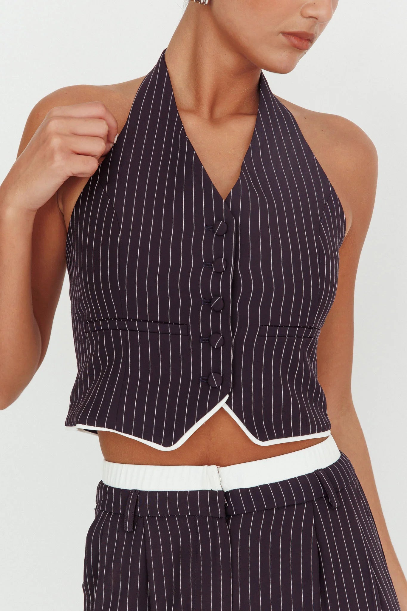 Lilija Pinstripe Halter Neck Vest Navy