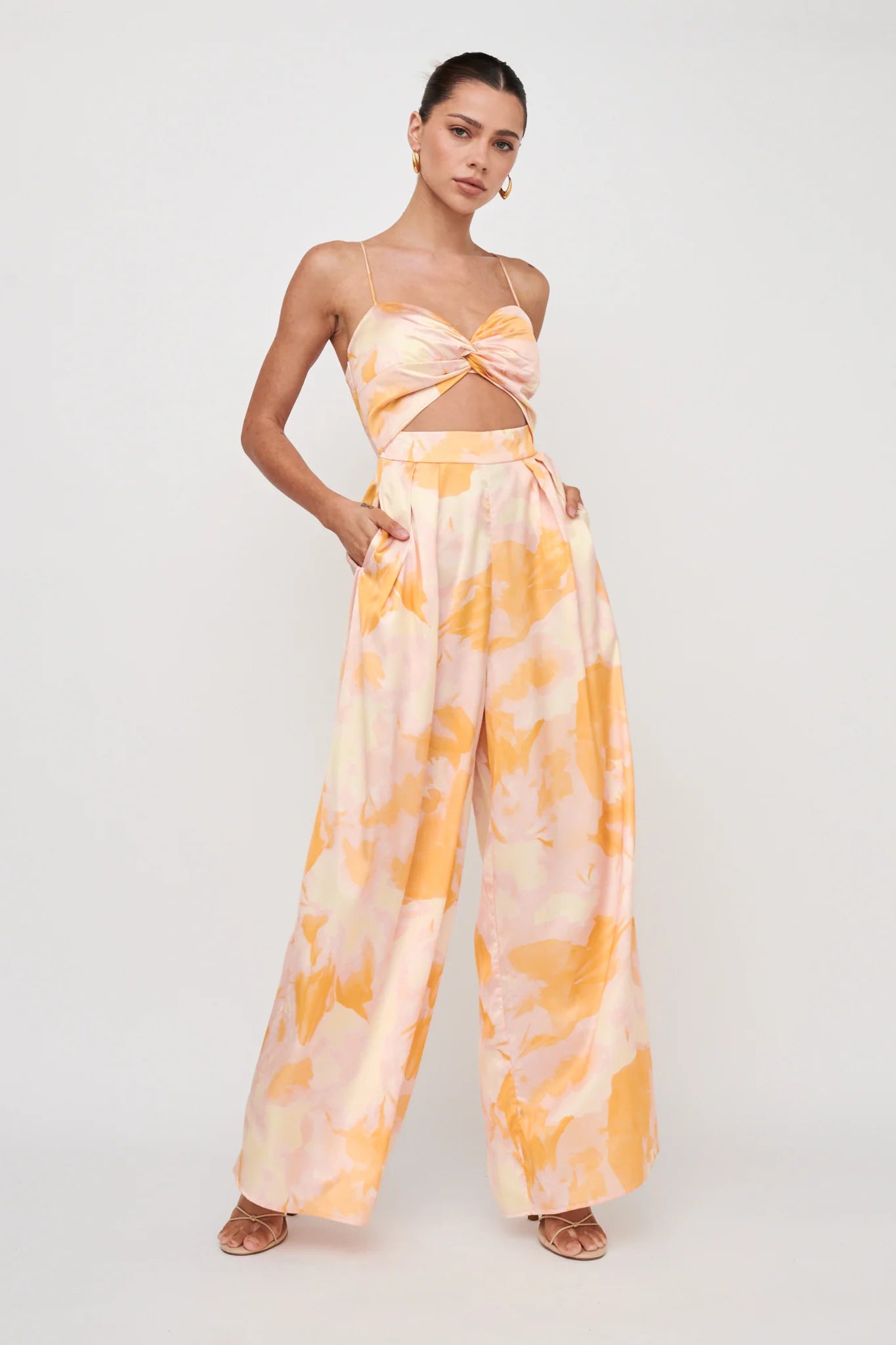 Tammi Cut-Out Waist Jumpsuit Abstract Yellow