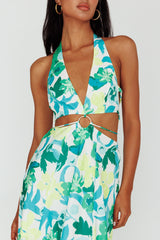 Tuscan Summers Cut-Out Midi Dress Floral Green