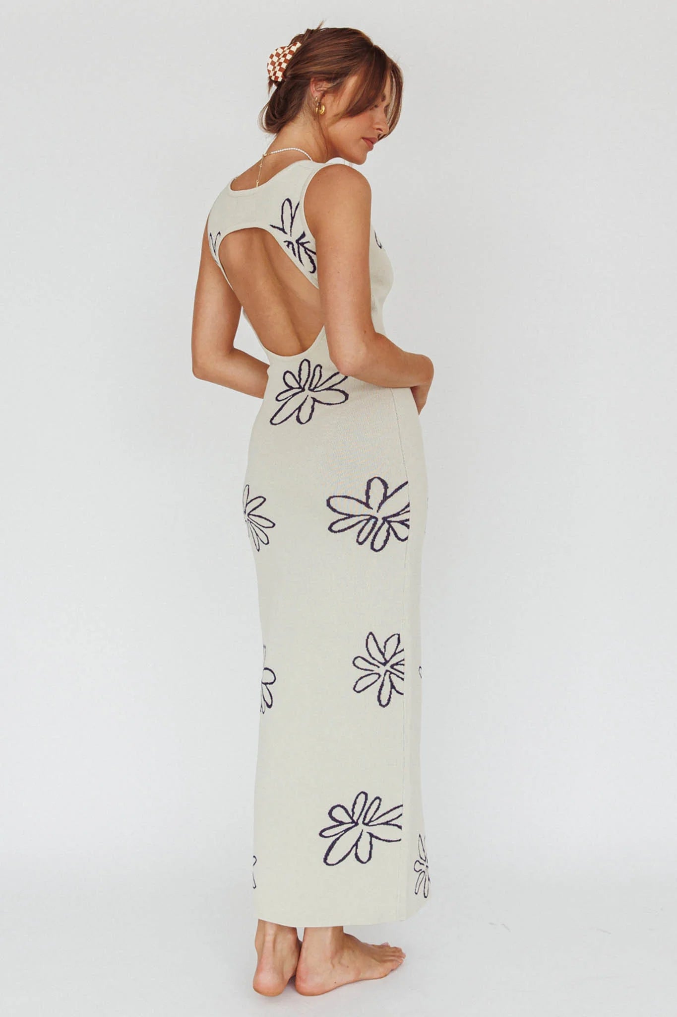 Sunland Knit Maxi Dress Flower Cream