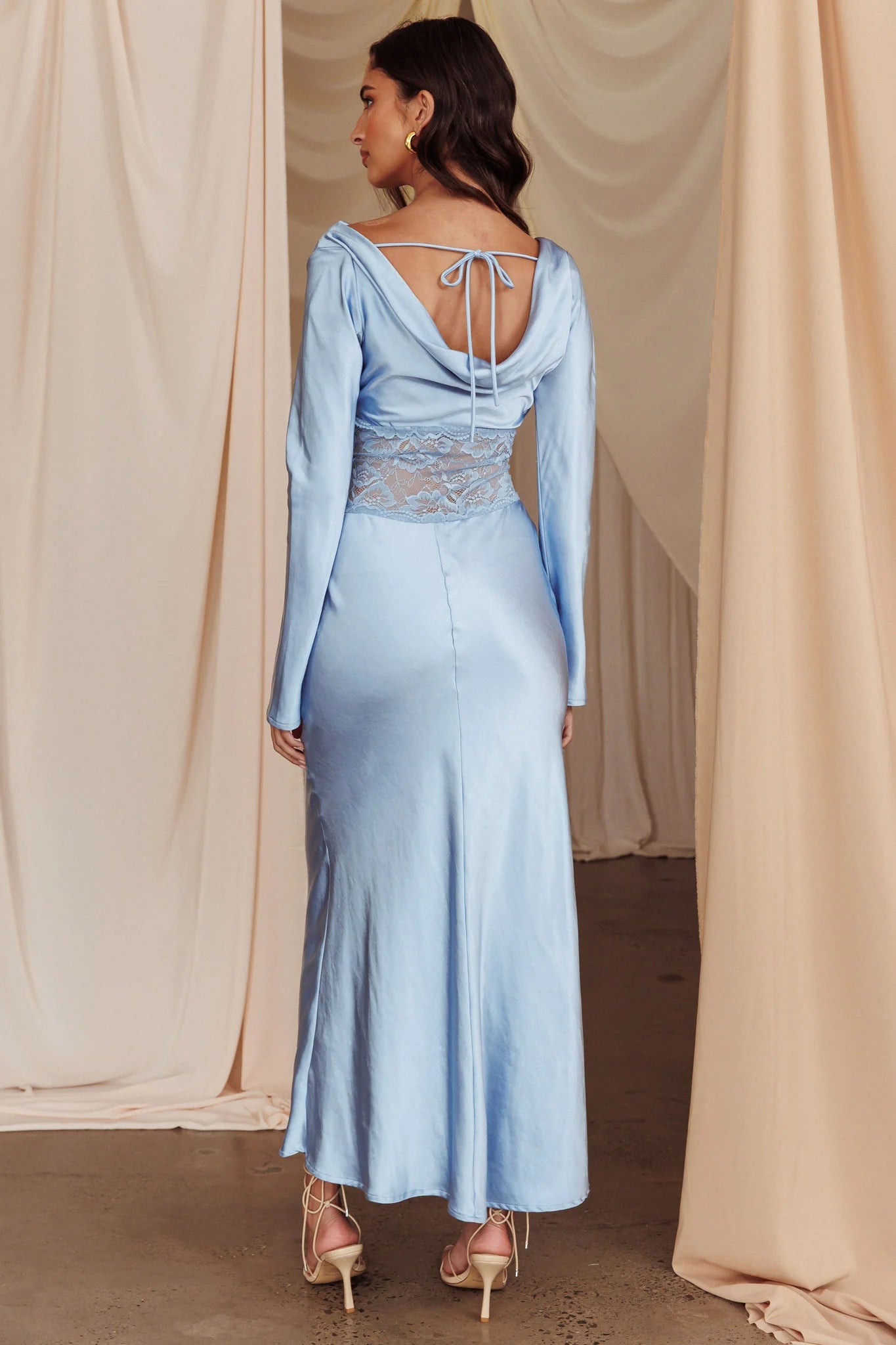 Loveland Lace Insert Cowl Back Dress Blue