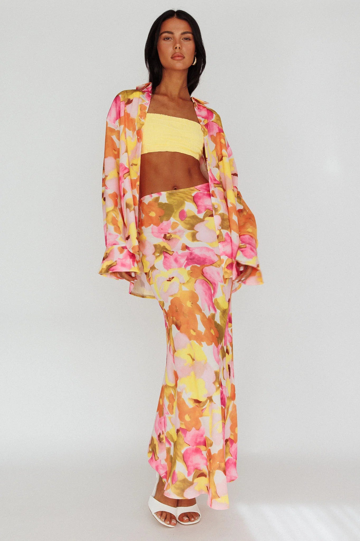 Vacation Midi Skirt Floral Pink/Yellow