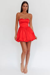 For Love Strapless Balloon Skirt Mini Dress Red