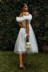 May Rose Off-Shoulder Tulle Midi Dress Off White